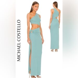 Michael Costello Teal One-Shoulder Dress